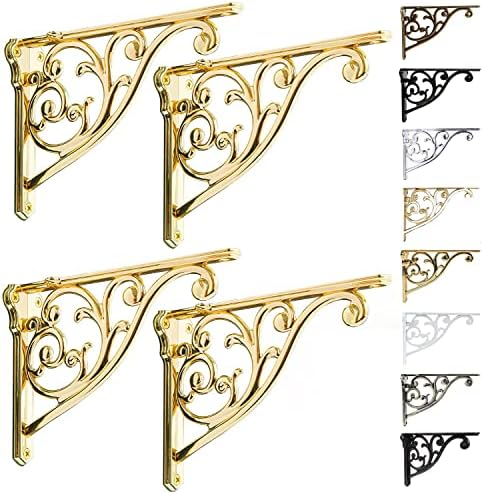 khtumeware Shelf Brackets 8 Inch 4pack Heavy Duty Gold Brass Wall Bracket by khtumeware