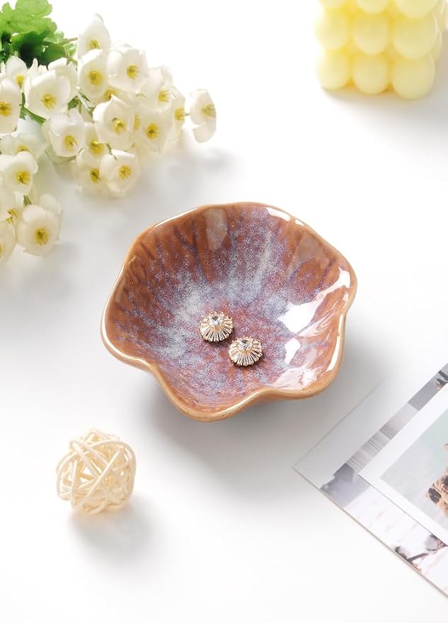 2PCS Lotus Leaf Shape Ring Holder Dish, Small Key Bowl, Ceramic Trinket Tray - Image 5