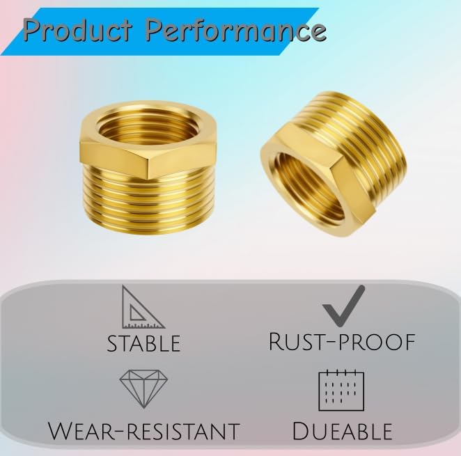 4pcs Brass Reducer Hex Bushing, 3/4" NPT Male to 1/2" NPT Female Heavy Duty - Image 5