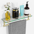 Towel Rack with Shelf 16 Inch, Bathroom Shelf with Towel Bar Tempered Glass by HOMELIFE