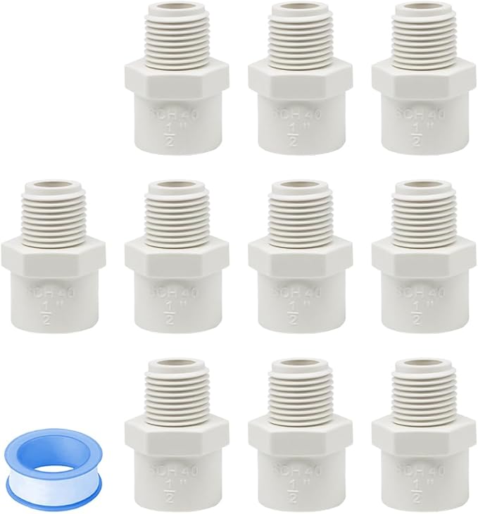 10PCS 1/2 Inch PVC Coupling Fittings White Male Thread PVC Pipe Fitting Adapter by HayEastdor