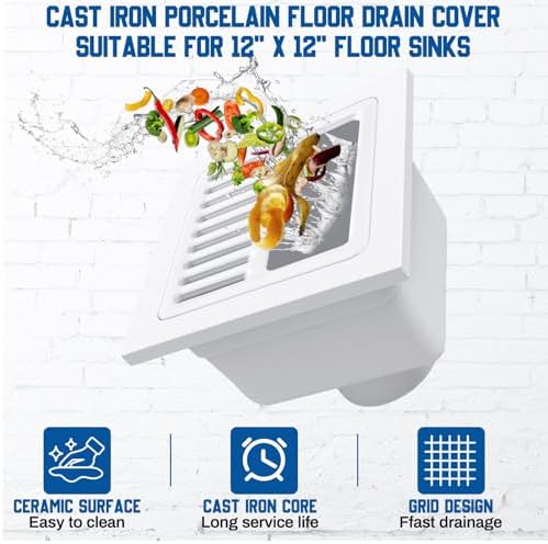 2 Pcs Cast Iron Porcelain Grate Floor Drain Cover 9-1/4" W x 9-1/4" L x 1-1/4h - Image 3