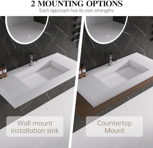 42" x 18" Wall Mount Sink, Stone Resin Rectangular Bathroom Sink - Image 3