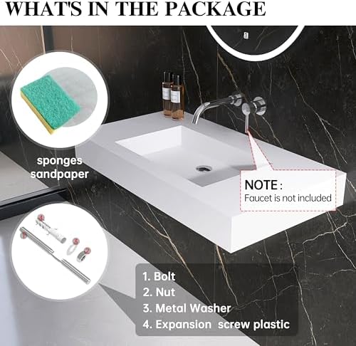 47"X19" Wall Mount Sink without Hole, Stone Bathroom Sink - Image 6