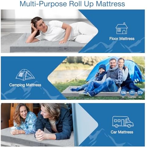 KingChii CertiPUR-US Memory Foam Camping Mattress, Portable Roll Up Travel Car - Image 6