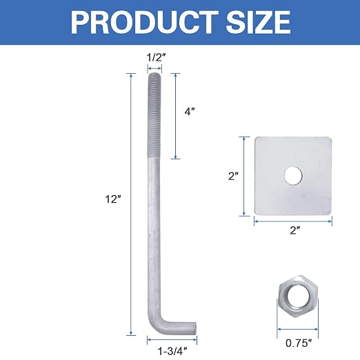 1/2” x 12” Concrete Anchor Bolts L Shaped - Image 3