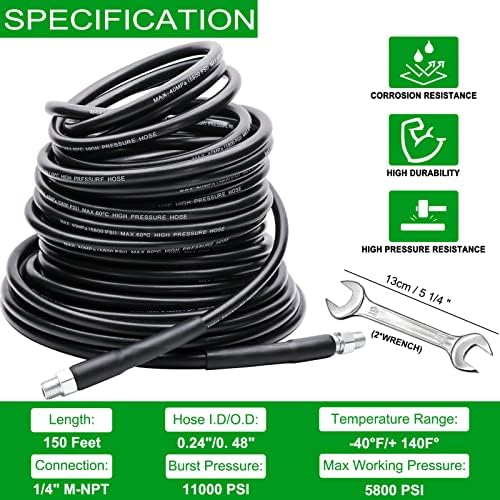 150FT Sewer Jetter Kit for Pressure Washer, 5800PSI Drain Cleaner Hose - Image 2
