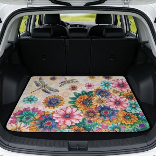 Floral Dragonfly Car Trunk Mat Universal Fit 29"x39" by Darisoco