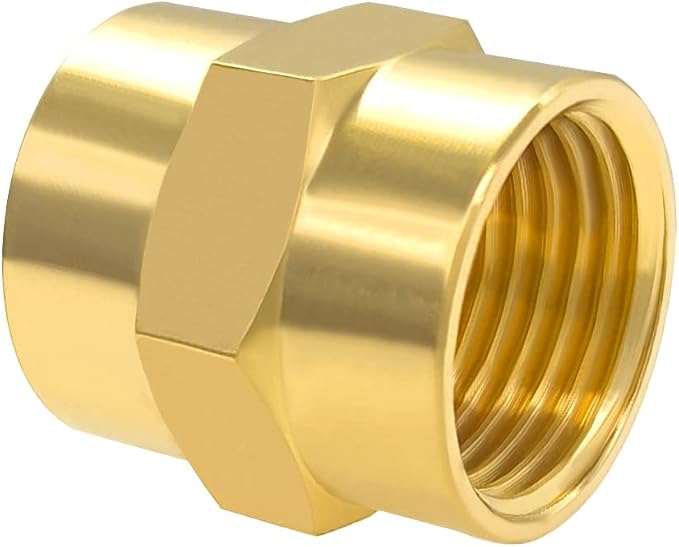 Hooshing 2PCS Brass Coupling Pipe Fitting, 1/2" x 1/2" NPT Female Coupler - Image 6