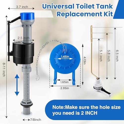Saillong Universal Toilet Flusher Replacement Kit, Fill Valve, 2-Inch Flapper - Image 2