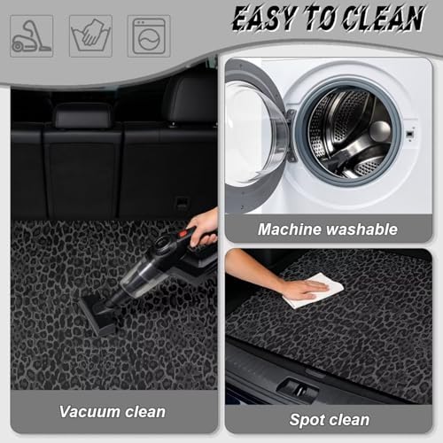 Black Leopard Print Universal Car Trunk Mat, Waterproof Liner - Image 5