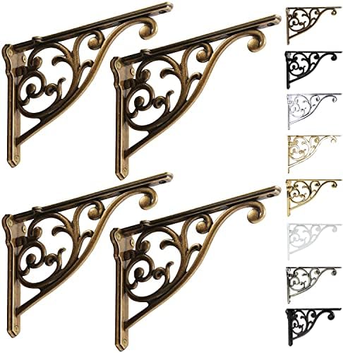 Shelf Brackets 8 Inch 4PCS Heavy Duty Antique Brass Wall Bracket Baroque by khtumeware