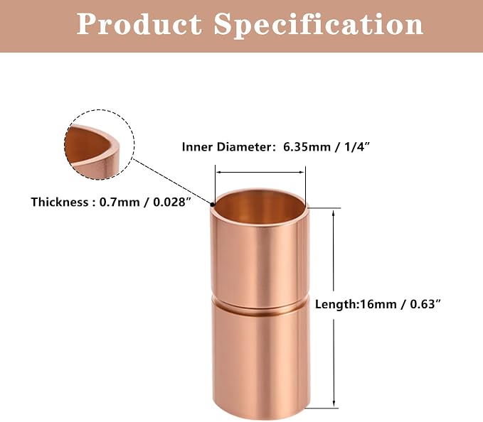 Straight Copper Coupling Fittings, 1/4 Inch Copper Pipe Welding Joint Connector - Image 2