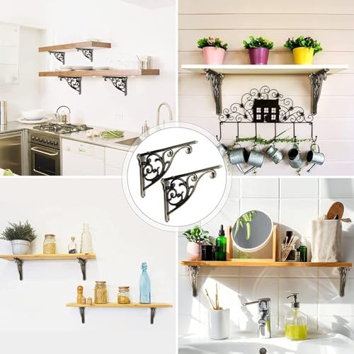 Khtumeware Ornate Decorative Brushed Antique Brass Shelf Brackets, 12 inch Big - Image 3