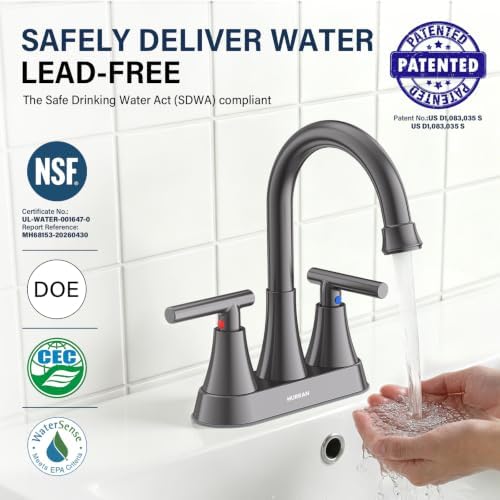 Bathroom Faucet, Hurran 4 inch Centerset 2-Handle Lead-Free, Brushed Grey - Image 2