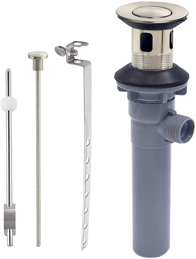 Pop-Up Sink Drain Stopper with Lift Rod and Overflow, Brushed Nickel by Gold-Hao-the-bathroom