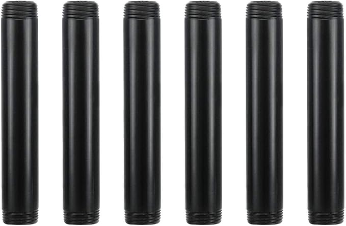 6 Pack 3/4" × 6" Pre-Cut Black Metal Pipe, Industrial Steel Fits Standard Three by GeilSpace