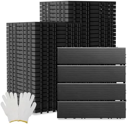 60 Pack Plastic Interlocking Deck Tiles, 60 sq. ft Patio Deck Tile, Dark Gray by laapee