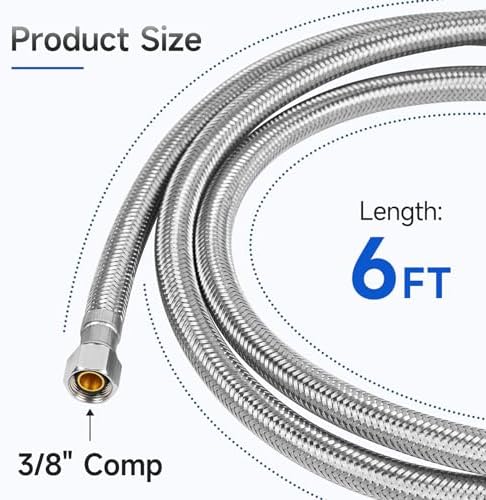 6 FT Dishwasher Installation Kit, Braided Stainless Steel Dishwasher Water - Image 2