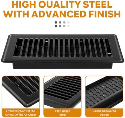 Black Vent Cover, Floor Register 4x10, Heavy Duty Steel Walkable Floor Vents - Image 3