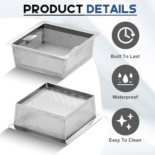 Tuanse 2 Pcs 8.5 x 8.5 x 3'' Stainless Steel Floor Drain Strainer - Image 3