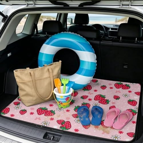 ELEQIN Pink Strawberry Daisy Car Cargo Liner Non Slip Backing Cargo Mat Rear - Image 2