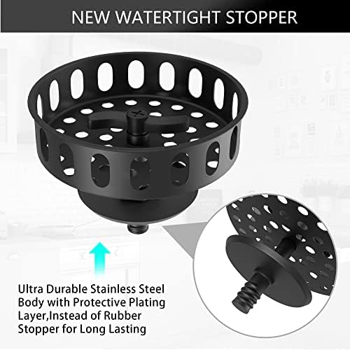 Black Sink Drain Strainer 3-1/2 Inch, Kitchen Sink Drain Assembly Kit - Image 3