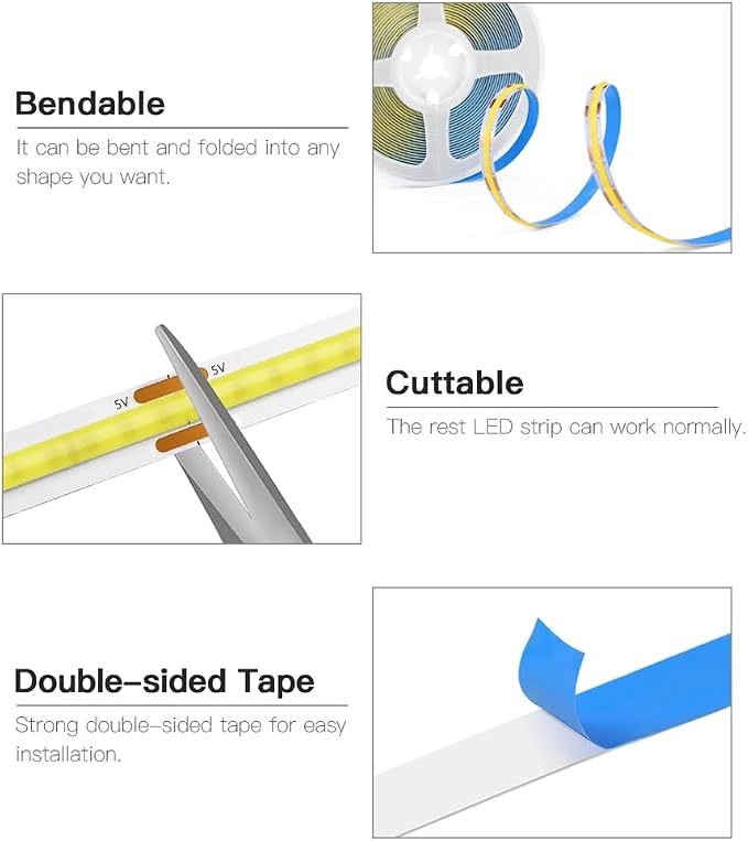 ZSLAIFU A 5V USB LED Light Strip, COB LED Strip Lights, Small LED Strip Light - Image 7