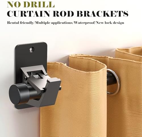 No Drill Curtain Rod Brackets, Universal Curtain Rod Holder, 2 Pack Self - Image 3