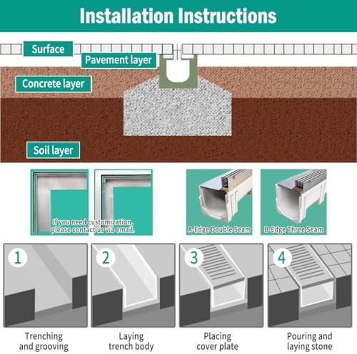 Slot Channel Drain with Stainless Steel Drain Grate Heavy Duty Durable Hidden - Image 7