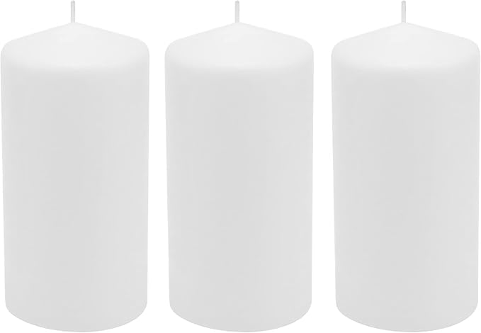 Stonebriar 3 Pack Tall 3 x 6 Inch 65 Hour Long Burning Unscented White Wax by StonebriarCollection