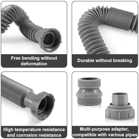1 1/2" Flexible Drain Hose, Extendable Flexible Sink Drain Hose P-Trap - Image 4