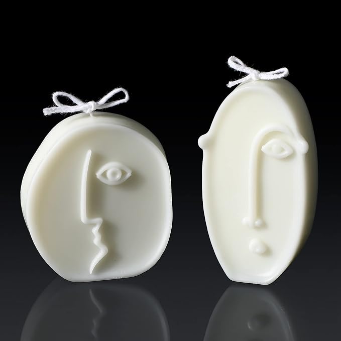 Roowest 2 Pcs Shaped Candles Cool Candles Aesthetic Weird Face Geometric White by Roowest