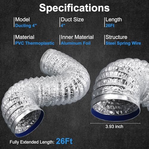 iplusmile 4 Inch 26 Feet Flexible Aluminum Ducting - Image 2