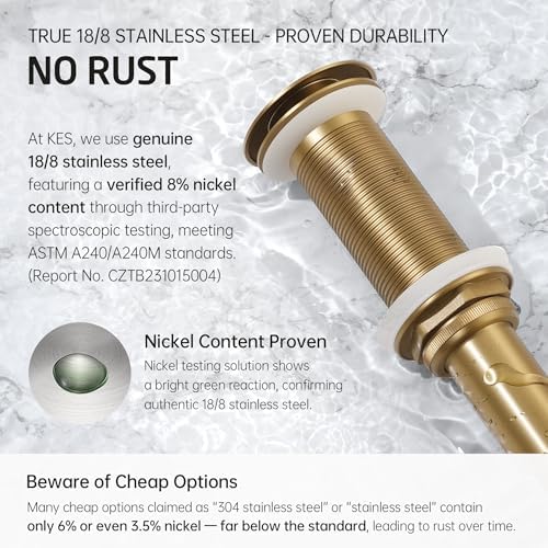 KES Brushed Gold Bathroom Pop Up Drain - Image 5
