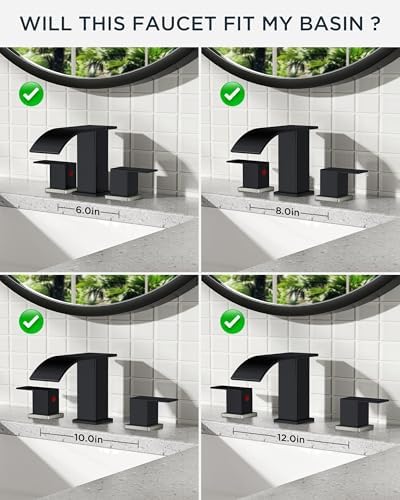 FORIOUS Bathroom Faucet Waterfall 3 Hole 8 Inch Black and Brushed Nickel - Image 6