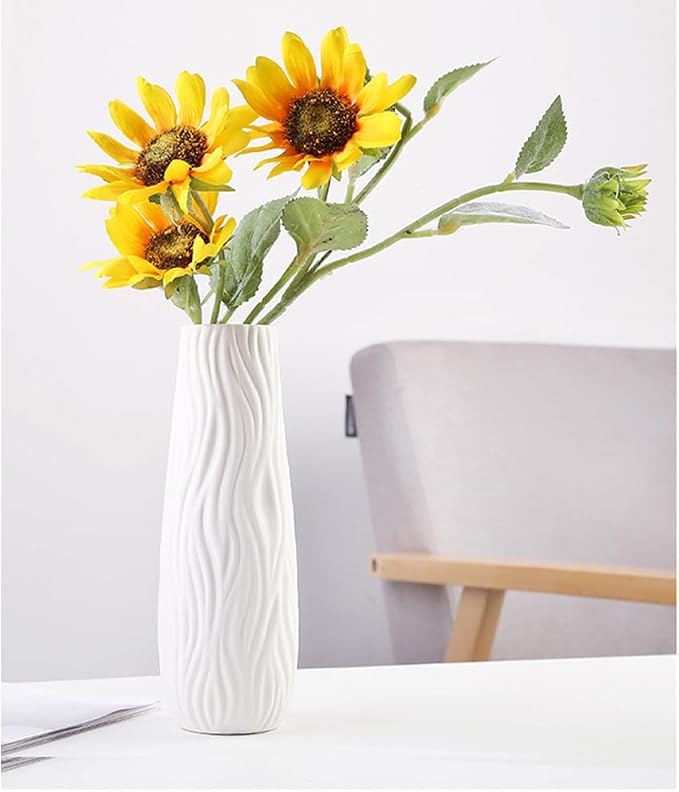 White Ceramic Vase, 8.4" H, Artistic Flower Vase Classic Style - Image 6