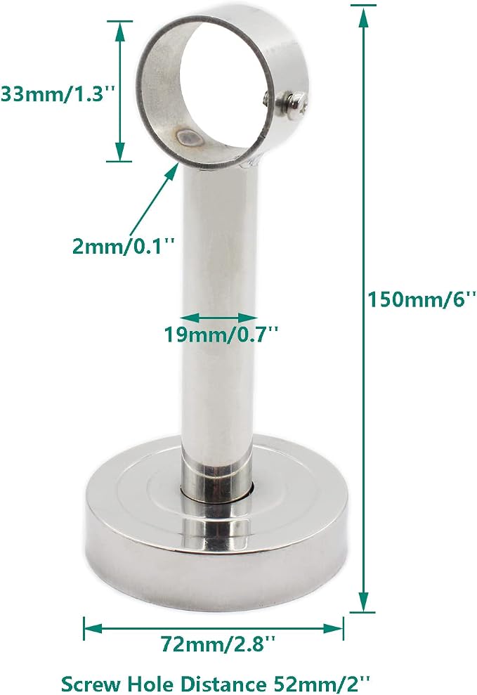 2 Pack Ceiling Mount Bracket, Stainless Steel Wardrobe Pipe Bracket Rod Holder - Image 2