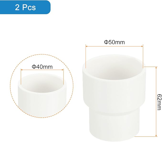 uxcell 2pcs UPVC Reducer Pipe Fitting, 40x50mm PVC Straight Pipe Coupling - Image 2