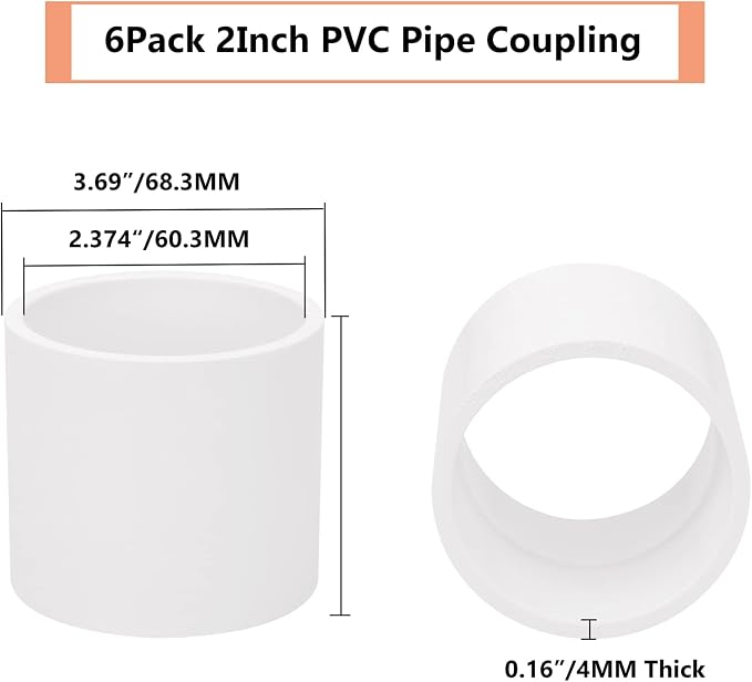 6Pack 2" PVC Pipe Coupling Adapter Pipe Fittings Contractor Pack Schedule 40 - Image 2