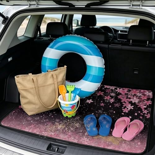 Black Cherry Blossom Print Work Trunk Mat Heavy Duty Foldable Cargo Liner - Image 2