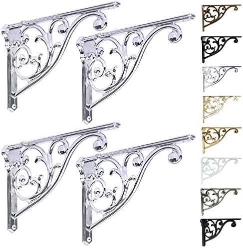 Shelf Brackets 8 Inch 4PCS Heavy Duty Polished Chrome Wall Bracket Baroque by khtumeware