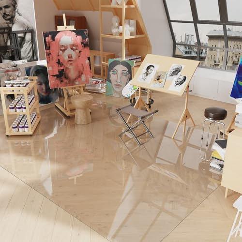 8'×12' Crystal Clear Floor Mat for Art Studio, Plastic Rug Protector Cover by BelleCosy