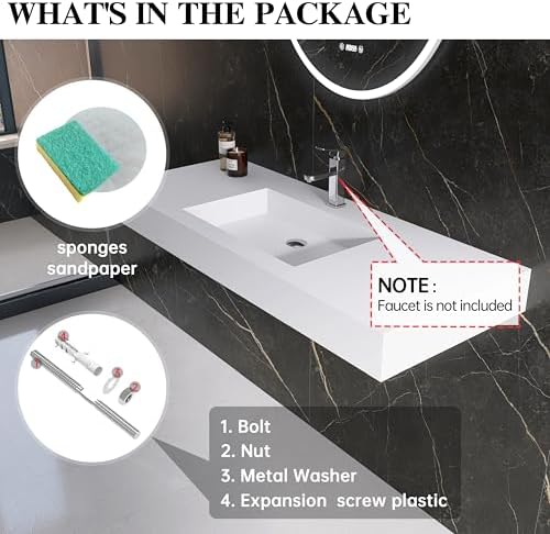 47" Wall Mount Sink, Artificial Stone Bathroom Sink, Single Hole - Image 6
