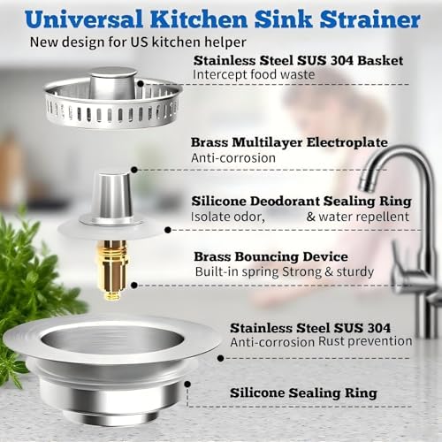 Kitchen Sink Drain Strainer Stopper, Fits 3-1/2 Inch, 2 Pack - Image 3