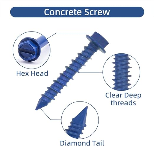 60Pcs 3/16" x 1-1/4" Concrete Screws - Image 3