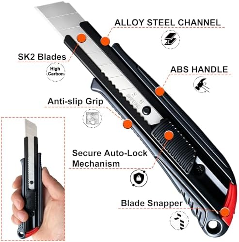 18mm Utility Knife, Auto-Lock Heavy Duty Retractable Box Cutter - Image 6