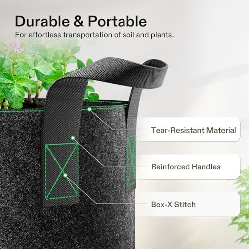 VIVOSUN 10-Pack 3 Gallon Plant Grow Bags Heavy Duty Thickened Nonwoven Fabric - Image 6