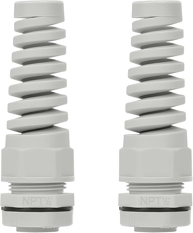 2Pcs NPT 1/2" IP68 Waterproof Cable Gland Flex Spiral Strain Relief Grey Nylon by LeMotech