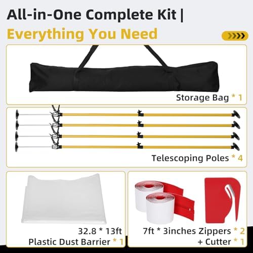 4 Pack 10FT Dust Barrier Poles, Spring Retractable Zipper Wall Poles - Image 6